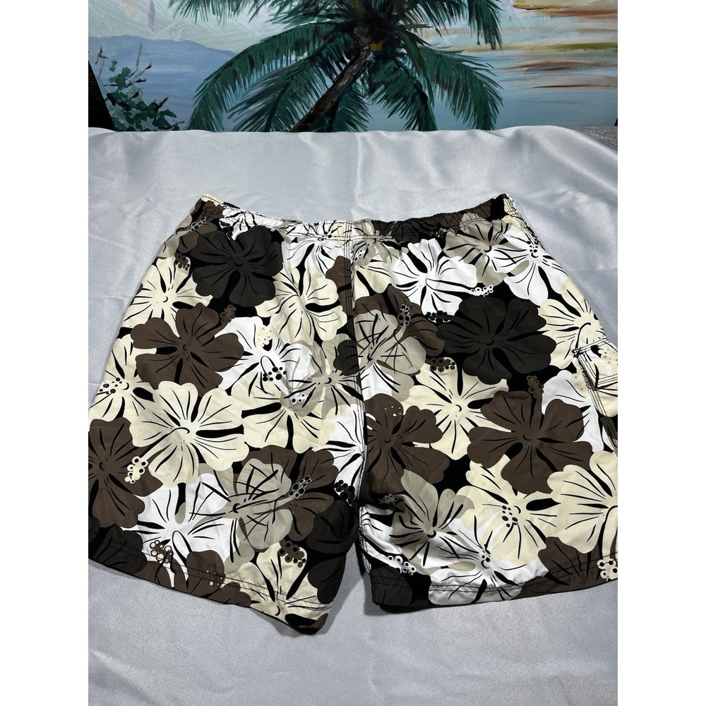 Solitude Swim, Trunk, Hibiscus, Yellow, Brown White Secure Pocket Men's 2X